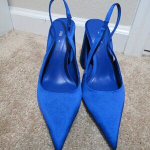 Zara Royal Blue Satin Block heel slingbacks